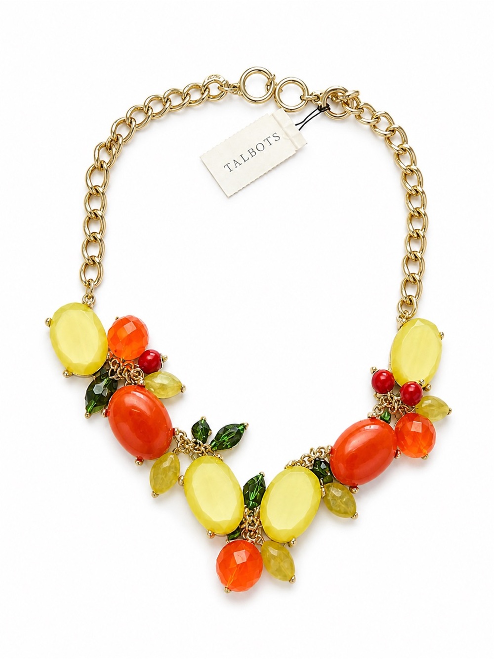 Talbots Statement Necklace Colorful Gemstone Gold Chain Bold Summer Jewelry